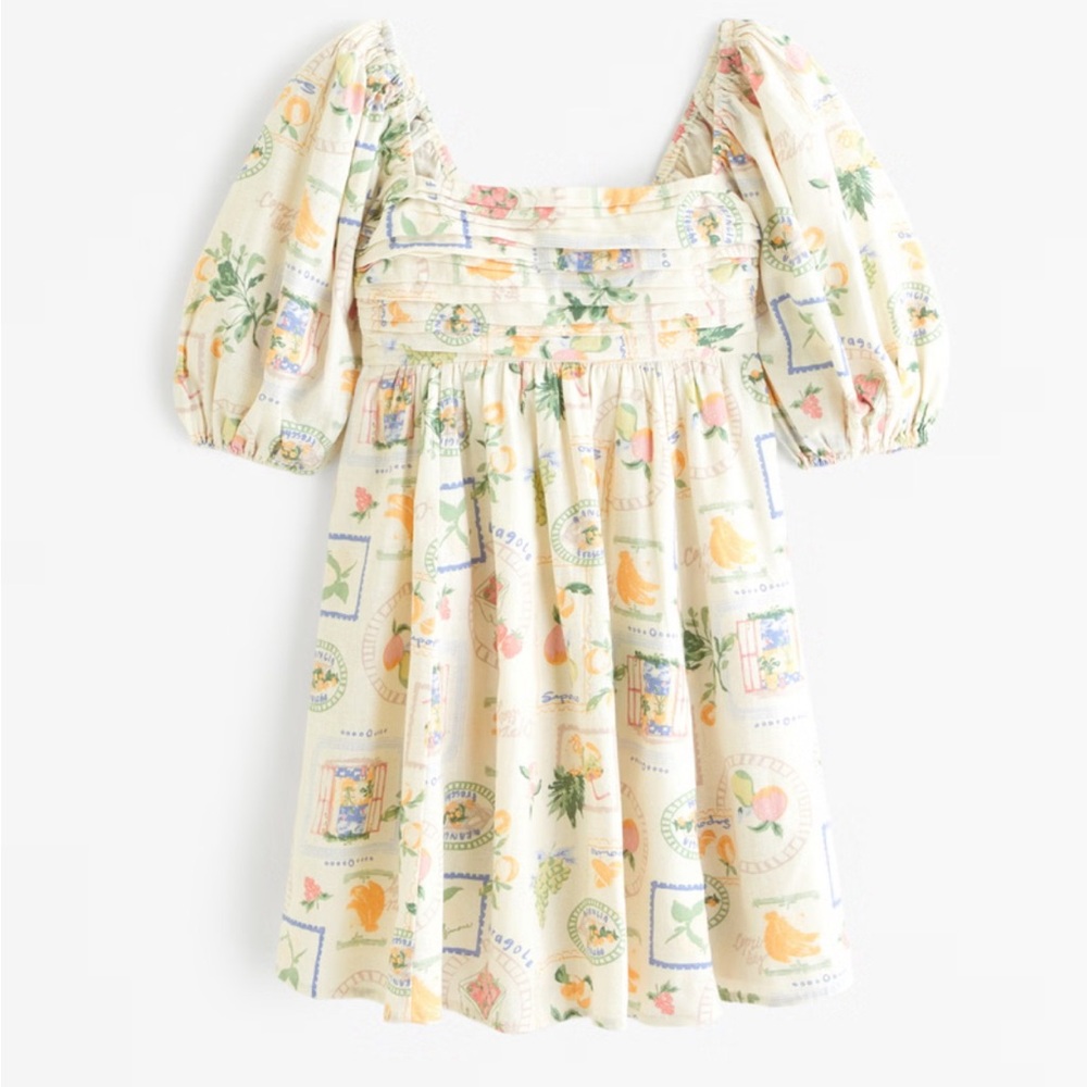 The A&F Emerson Linen-Blend Puff Sleeve Mini Dress in Size Medium